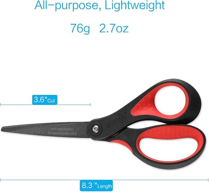 LIVINGO 8" Premium Scissors for Office, Multipurpose Titanium Non-Stick Craft Scissors for DIY, Sharp Stainless Steel Blades Comfort Grip, 3 Pack