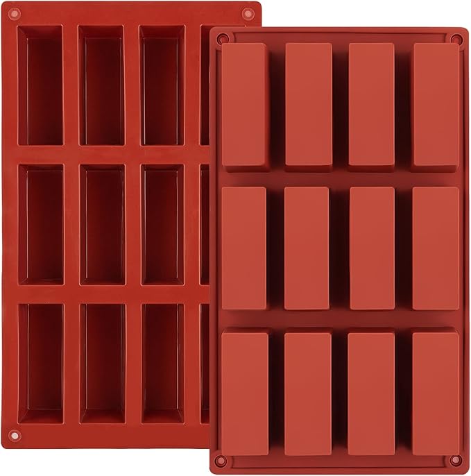 JOERSH 2pcs Granola Bar Mold Rectangle Silicone Candy Bar Mold Deep for Baking Chocolate Energy Bars/Protein/Nutrition/Cereal Bars/Cheesecake/12-Cavity Butter Mould