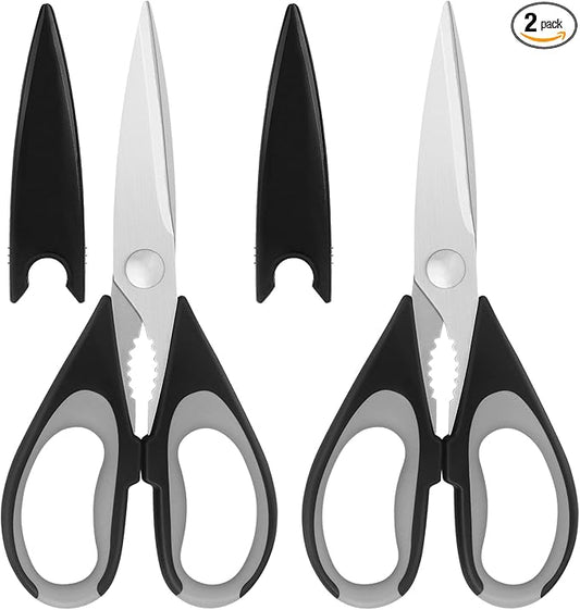Kitchen Scissors, Stainless Steel Blades, Soft Grip, Multifunctional Kitchen Scissors Set, Black/Grey, 2 Piece Set