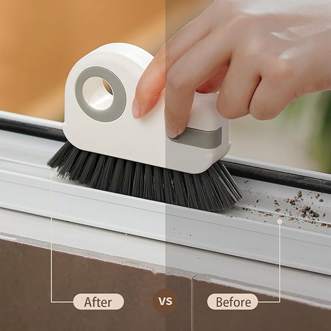 Heideryafei Orange Window Track Cleaning Brush with Hidden Scraper for Sliding Door and Window Tracks