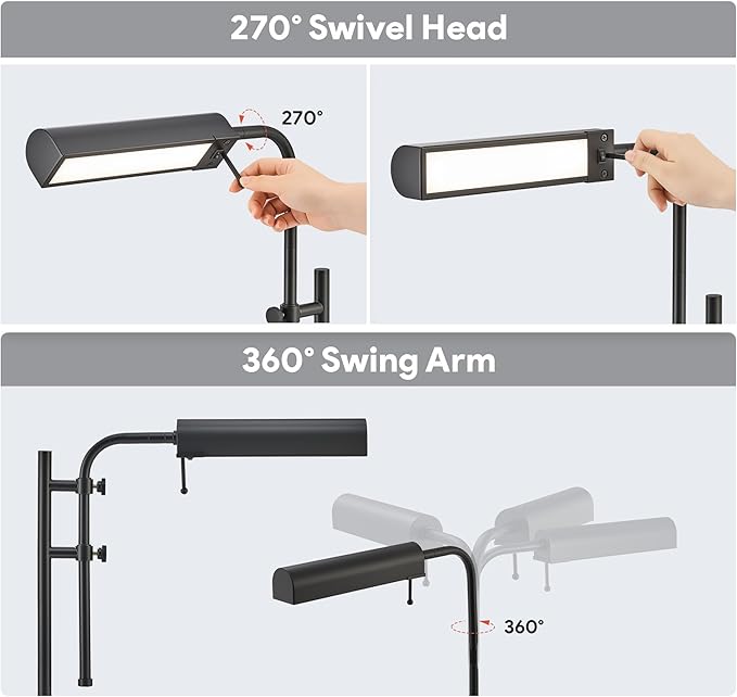 VONLUCE Rustic Desk Lamp, Adjustable Industrial Style Metal Table Lamp, 3 Color Temperatures LED Reading Lamp for Living Room Bedroom Office, Black