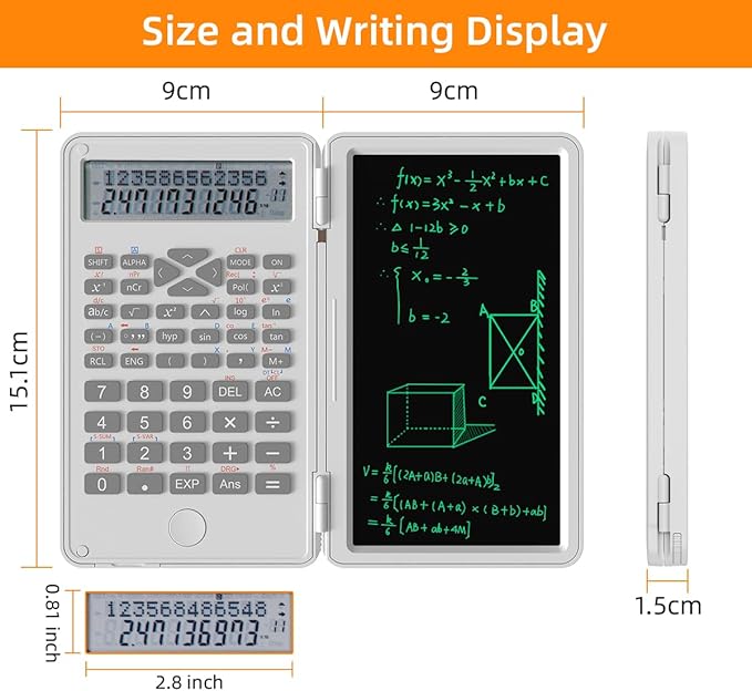 Scientific Calculator with Writing Pad, 240 Computing Functions, Foldable Case, HD Screen, Anti-Deletion Lock & One-Click Clear, Perfect for School, Finance & Engineering (White)