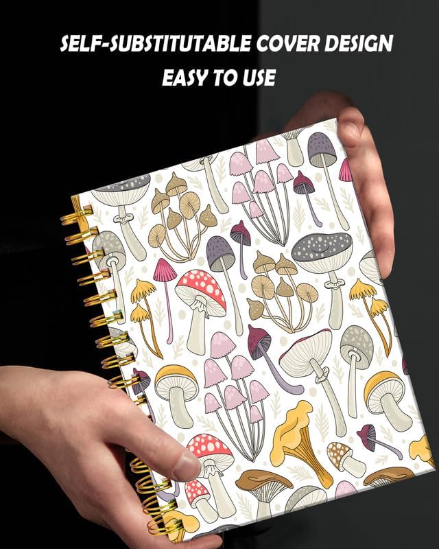 Spiral Journal Notebook for Women,A5 College Ruled Notebooks 6"x 8.4", 120 Pages (60 Sheets) Lined Journal with Premium Thick Paper,Perfect for School Office Home(Colorful Mushroom)