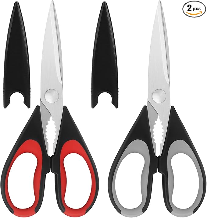 Kitchen Scissors, Stainless Steel Blades, Soft Grip, Multi-Purpose Heavy Duty Kitchen Scissors Set, Black/Grey, 2 Piece Set