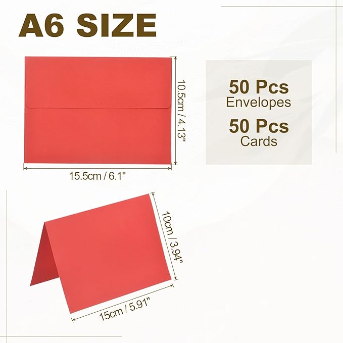 PATIKIL 50Pack Red 4x6 Blank Cards and Envelopes, Self Seal A6 Envelopes with Folded Cardstock Small for Greeting Cards Wedding Greeting Birthday Invitations Letter Mailing