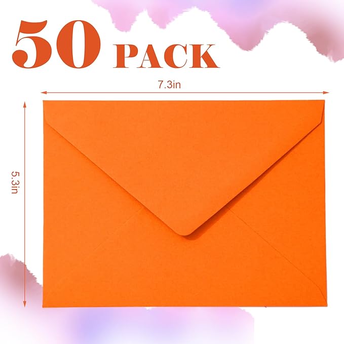 Whaline 50Pcs A7 Invitation Envelopes Set Burnt Orange Greeting Card Envelopes V-Flap Envelope Gift Card Sleeves for Fall Mailing Sending Card, 7.3x5.3 Inch
