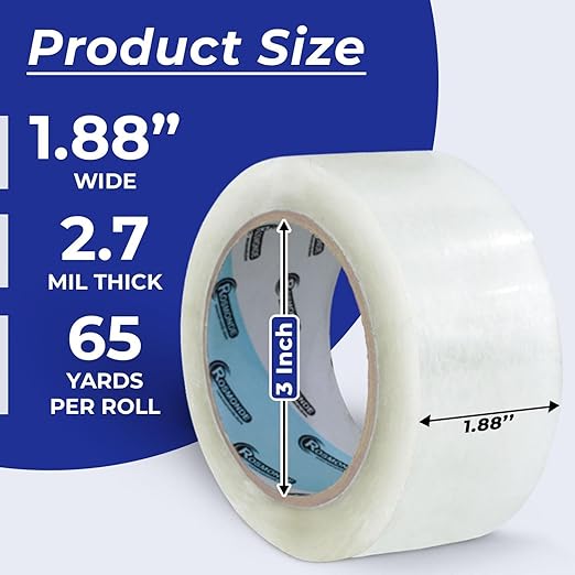 Packaging Tape, 48 Pack, Clear Shipping Tape, 2.7 Mil (68 Micron), 1.88" Wide x 65 Yards, Thick Box Tape, 3" Core, Strong Adhesive Tape for Moving Boxes, Warehouse, Storage & Distribution
