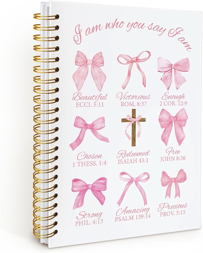 Bible Journal, Coquette Pink Bow Notebook Journals, Christian Gifts for Women, Coquette Office Supplies, Bible Notebooks for Note Taking，I am Beautiful Hardcover Spiral Notebook 5.5x8.3