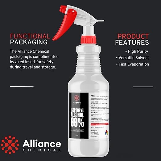 Isopropyl Alcohol 99% - 4 x 1 Quart Spray Bottles - High-Purity Concentrated Rubbing Alcohol for Effective Cleaning - Quick-Drying, Domestically Sourced IPA