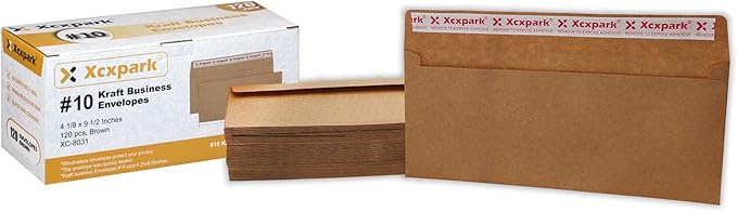 120 PCS #10 Brown Self Seal Kraft 4-1/8 x 9-1/2 inches Security Envelopes, Windowless Invisible Envelopes Super Strong Quick Seal Envelopes Security Tint Pattern Secure
