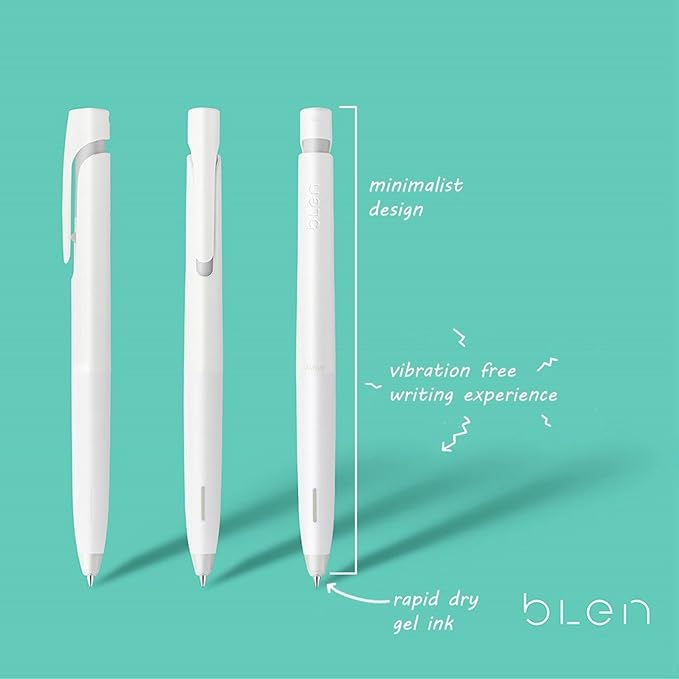 Zebra Pen bLen Gel Pens 0.7mm Medium Point Black Ink With White Barrel 2-Pack, Smooth Fast-Drying Ink, Vibration-Free Writing Experience, Rubber Grip, Low-Profile Clip (41402)