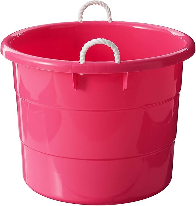 HOMZ 2-Pack Utility Tub, Large Plastic Storage Bucket with Rope Handles, 18 Gallon, Pink - Portable Indoor and Outdoor Buckets for Kitchen, Laundry, Garden, Bathroom, and Garage Organization