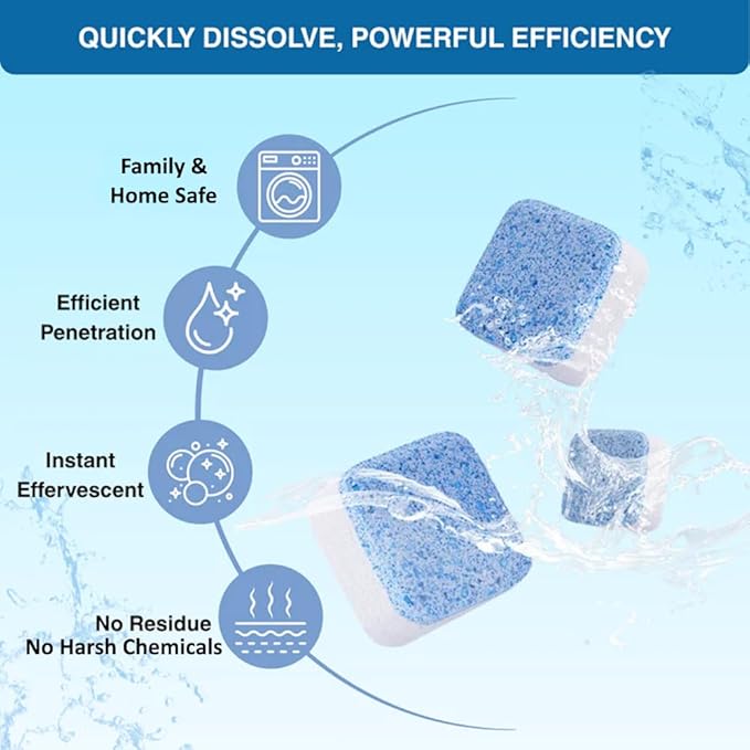 ALPELA Washing Machine Cleaner Descaler | Deep Cleaning Tablets For HE Front & Top Load Washer, Septic Safe Eco-Friendly Deodorizer, Clean Inside Drum and Laundry Tub Seal (Ocean Breeze - 12 Count)