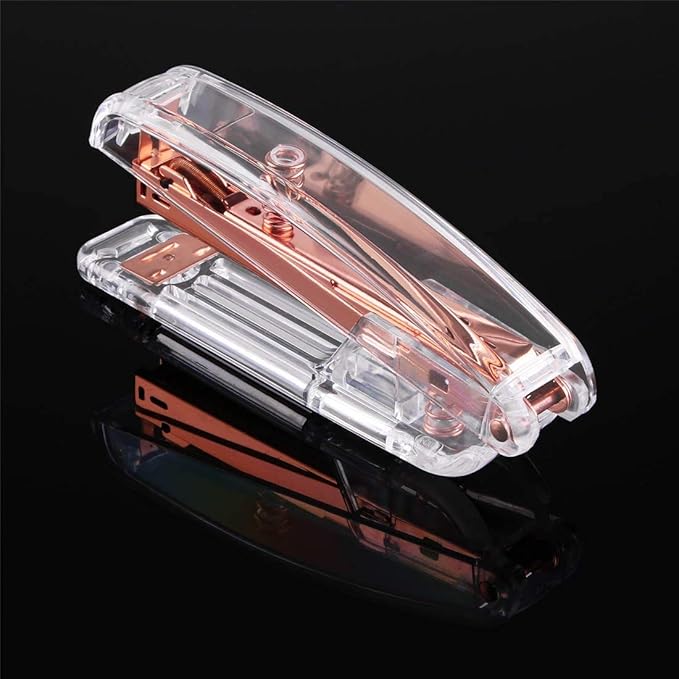 Alsisk Stapler,Clear Desk Stapler with 1000 Pieces Staples - Rose Gold (Stapler)