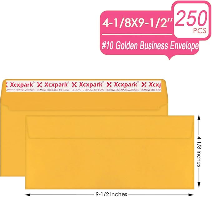 250 PCS #10 Golden Self Seal Kraft Security Envelopes - 4-1/8 x 9-1/2 Inches, Windowless, Invisible, Super Strong Quick Seal, Security Tint Pattern