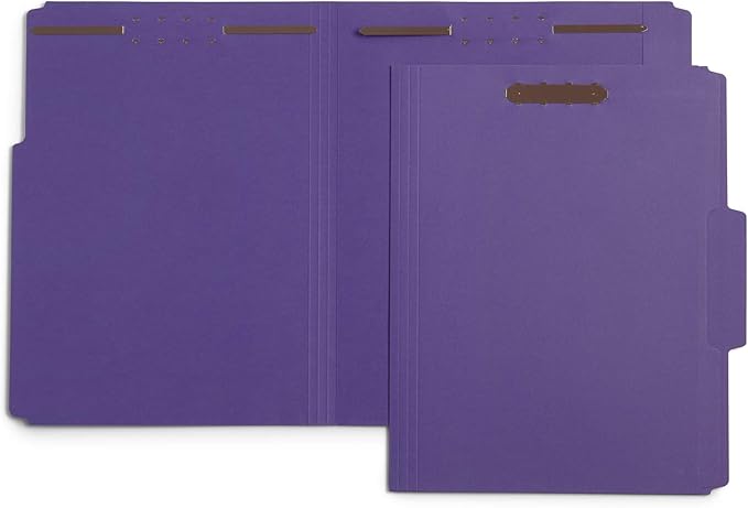 50 Purple File Folders with Fasteners, 1/3 Cut Reinforced Tab, Durable 2 Prong Fastener File Folder, Designed to Organize Standard Medical Files, Law Client Files, Office Reports, Letter Size, Purple