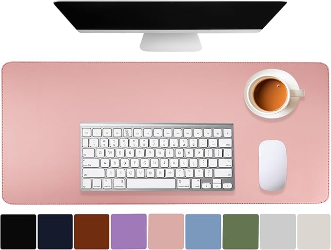 Cute Desk Mat & Cover (31.5" x 15.7") Laptop Mat - Non-Slip PU Leather - Office Accessories in Pink