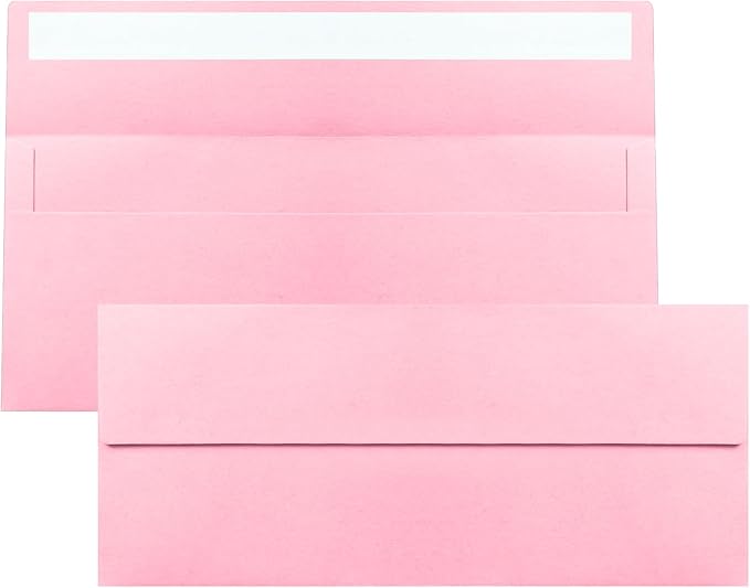 100 Pack Pink #10 Business Envelopes, Standard Envelopes Self Seal, 4 1/8 x 9 1/2 Inch Letter Size Business Mailing Envelopes for Checks Invoices Statements Baby Shower Wedding Birthday Graduation