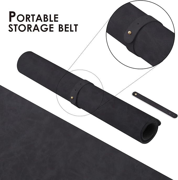 Distressed Leather Desk Mat - Non-Slip PU Desk Pad for Office and Home - Desk Organization and Accessories - Ideal for Large Mouse Pad and Desk Mats on Top of Desks(Charcoal Black,31.5"x 15.7")