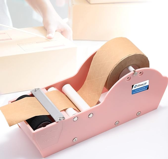 Water-Activated Tape Dispenser, Manual Kraft Gum Tape Dispenser, Width Adjustable 1.18-3.15", Light Weight & Portable Packing Tape Dispenser Set, Light Pink