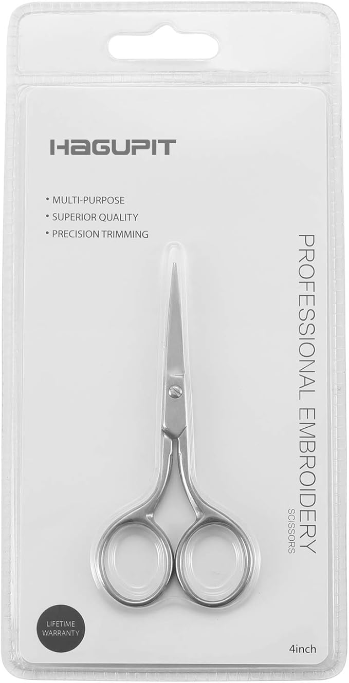 HAGUPIT Small Precision Embroidery Scissors, 4" Forged Stainless Steel Sharp Pointed Tip Detail Shears for DIY Craft Thread Cutting, Needlework Yarn & Sewing