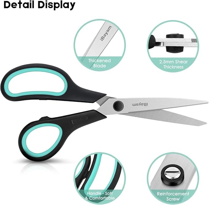 School Office Scissors Bulk, Set of 24-Pack, 8" All Purpose Sharp Scissors with Comfort-Grip Handles for High/Middle School Student Teacher, Office Home Sewing Fabric Supplies, for Right Left Handed