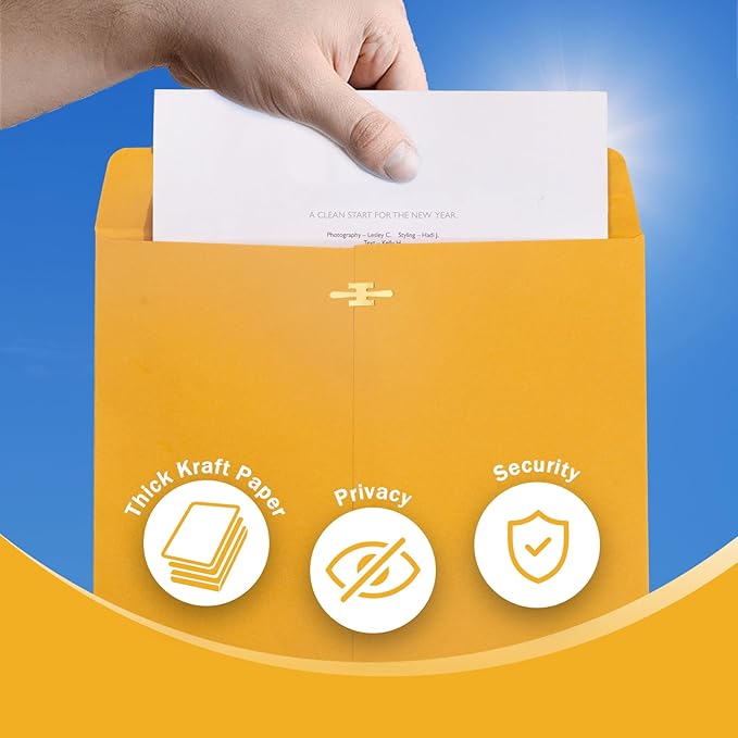 Clasp Envelopes 9x12, 100 GSM Paper, 100 Pack Goefun Brown Kraft Manilla Envelopes with Clasp Closure and Gummed Seal for Business, Legal, Office, Home and School