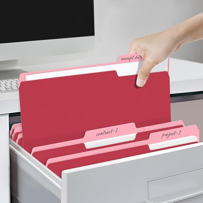 SUNEE File Folders, 120 Pack Manilla Folders 8.5 x 11, Colored File Folders Home Office School Supplies for Documents Files Paper, Red