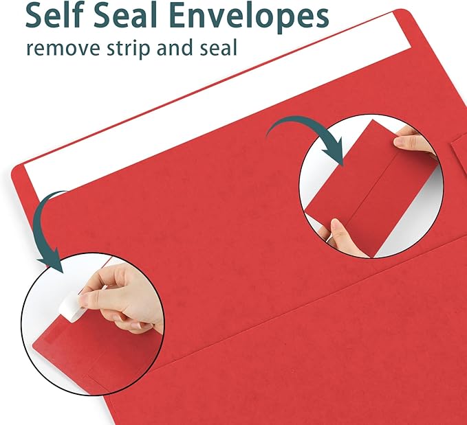 50 Pack 5x7 Envelopes, A7 Red Envelopes Self Seal, Printable Envelopes for Invitation, Baby Shower, Birthday Party, Wedding, Postcards, Mailing, Greeting Cards