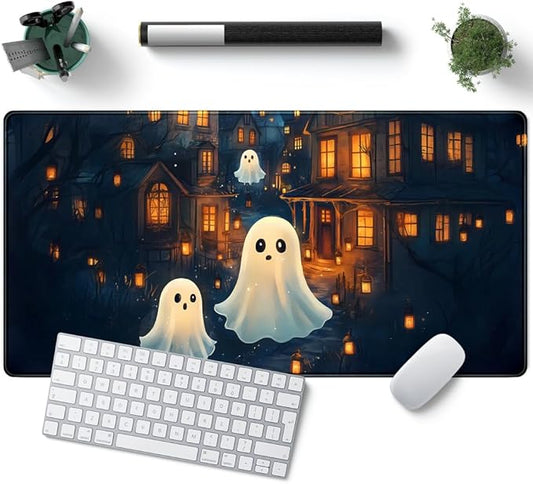 Cute Desk Mat Ghost Cartoon Mouse Pad Haunted House Style Desk Pad, Gaming Mouse Pad XXL Mouse Keyboard Pad Aesthetics Ai Desktop Mat Mouse Pads for Desk Computer Accessory Home Decor 31.5" X 15.7"