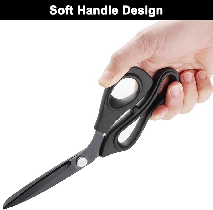 9 inch Black Office Scissors All Purpose, Sewing Scissors for Fabric Cutting, Sharp Titanium Coated Blade, Comfort Grip Soft Handles for Diy Craft, Paper, Art, School, Home