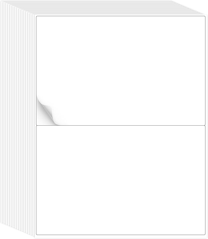 L LIKED Half Sheet Shipping Labels, 2 per Sheet, 200 Labels, 5.5 x 8.5 inch, for Laser & Inkjet Printer (100 Sheets)