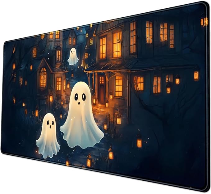 Cute Desk Mat Ghost Cartoon Mouse Pad Haunted House Style Desk Pad, Gaming Mouse Pad XXL Mouse Keyboard Pad Aesthetics Ai Desktop Mat Mouse Pads for Desk Computer Accessory Home Decor 31.5" X 15.7"