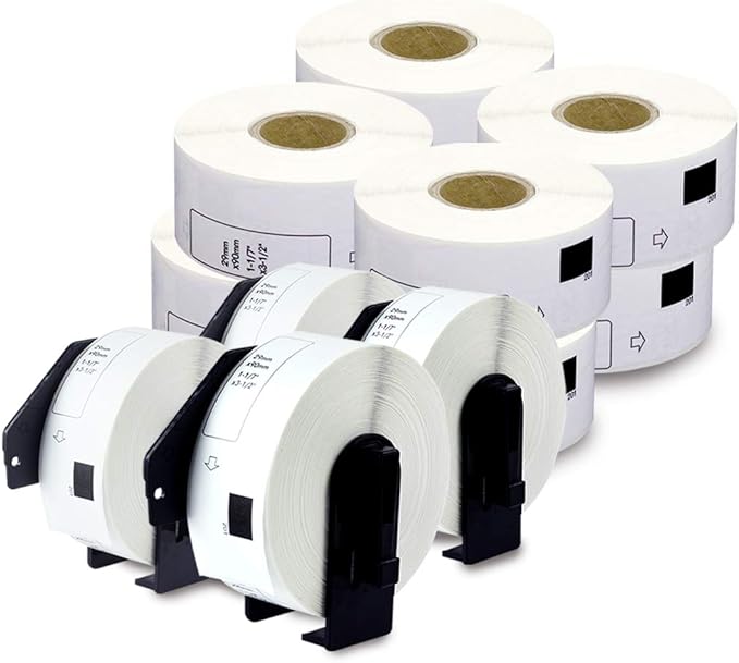 enKo - Compatible DK-1201 Standard Address 1-1/7" x 3-1/2" Replacement Labels, Compatible for Brother QL Label Printers [12 Rolls / 4800 Labels with 4 Refillable Cartridge Frame]