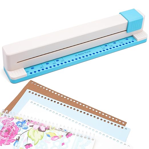 30 Holes Binding Punch,Loose Leaf Paper Punch Machine,Portable Hand Pushed Multi-Hole Puncher for Notebooks, Agendas, Planners,to-Do Lists, School Works and so Much More