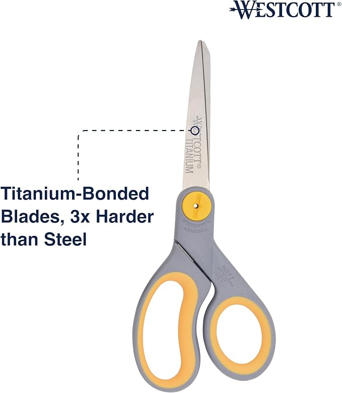 Westcott 8-Inch Titanium-Bonded Scissors with Adjustable Glide Feature for Office and Home - Gray/Yellow