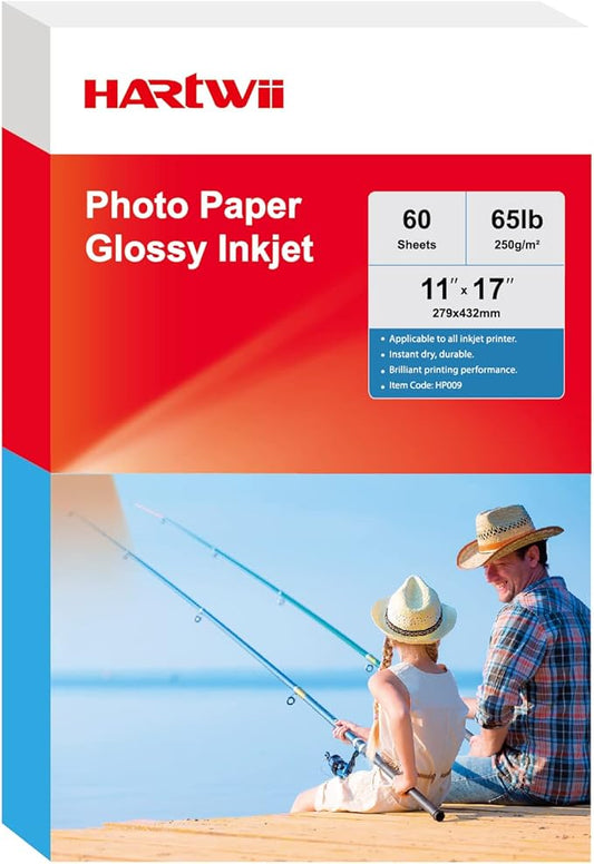 60 Sheets Heavyweight Inkjet Glossy Photo Paper 11 x 17 inch 65lb 250gsm for Obituary Bulletin Gallery Show Thick for A3 Size Dye Ink Printers