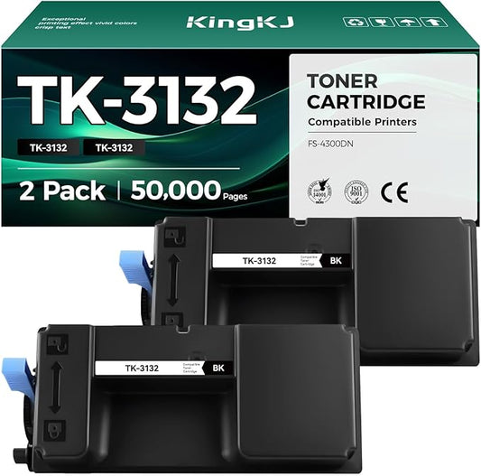 KingKJ TK-3132 TK3132 Toner Cartridge Black 2-Pack High Yield Replacement for Kyocera TK-3132 TK3132 1T02LV0US0 Ink Compatible with Kyocera ECOSYS FS-4300DN FS-4300 4300DN Printer Copy (25,000 Pages)