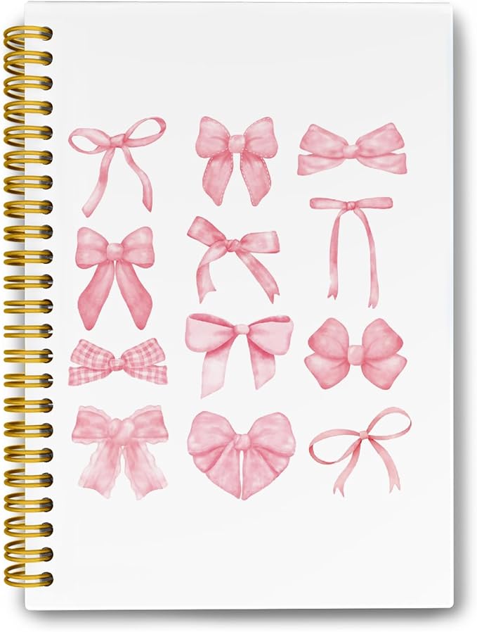 LiTiu Pink Spiral Journaling Notebook,Preppy Coquette Girly Style Notebook for School Teen Girls Women,Bow Trendy Funky Hardcover Spiral Notebook, 80 Sheets 5.8x8.3