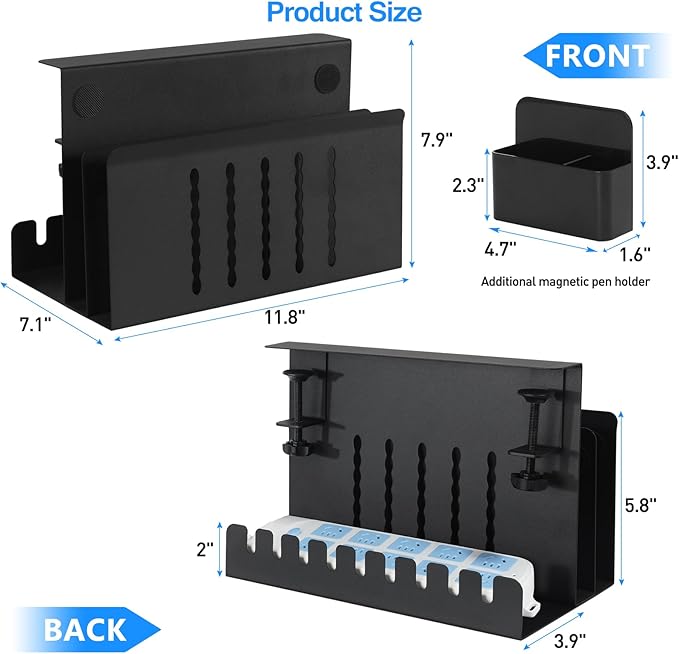 MAXECHO Desk Side Storage, Under Desk Laptop Mount, Table Side Hanging File Organizer, No Drill Clamp On Cable Management Tray, Laptop Holder with Magnetic Pen Holder for Office and Home, Load 22 Lbs