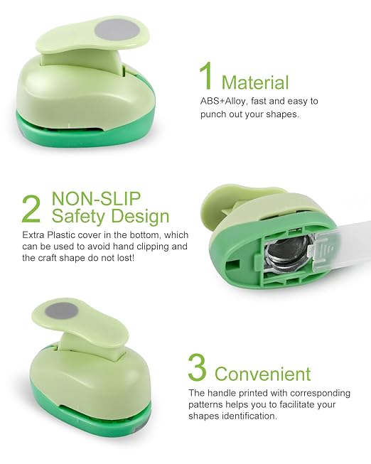 UCEC Paper Punches for Crafting, 3 Pcs Craft Scissors Decorative Edge, 6 Pcs 1 Inch Paper Puncher, 4 Pcs 3/8 inch Hole Punch, Circle Heart Star Shapes Puncher Scissors Sets
