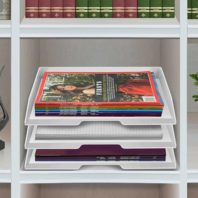 Acrimet Stackable Letter Tray 3 Tier Side Load, Plastic, Desktop File Organizer (White Color)