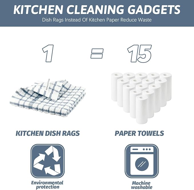 Nialnant 12PCS Dish Cloths,100% Cotton Soft Absorbent Cleaning Rags,Quick Drying Dish Towels for Kitchen,Washing Dishes-Little Blue,12x12in
