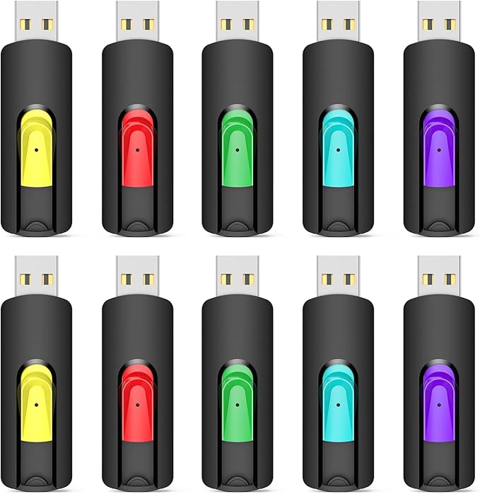 Aiibe 32GB Flash Drive 10 Pack 32GB USB Flash Drives Thumb Drive USB 2.0 Memory Stick Zip Drive USB Drives Bulk (32GB, 10 Pack, 5 Colors)