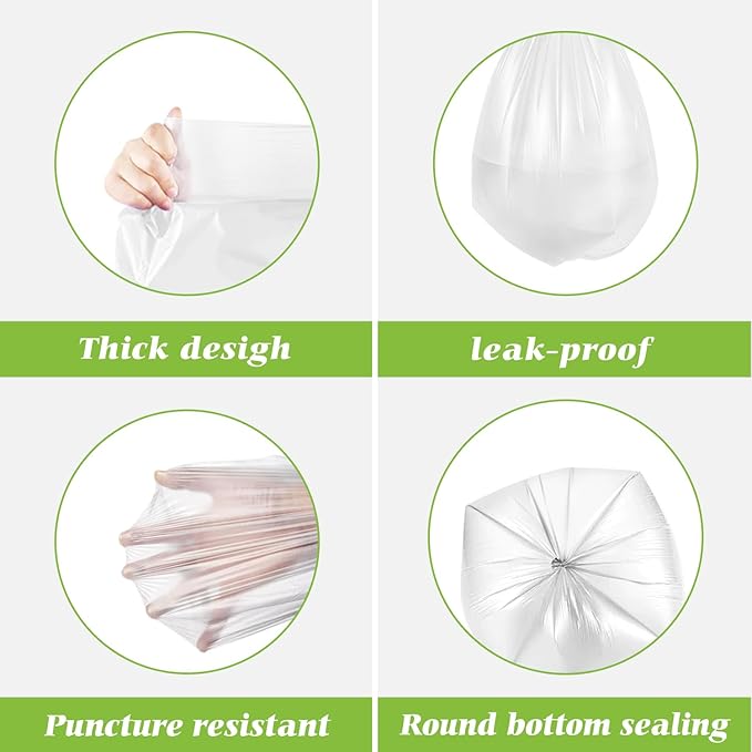 6 Gallon 330 Counts Strong Trash Bags Garbage Bags by Teivio, Bathroom Trash Can Bin Liners, Plastic Bags for home office kitchen, Clear