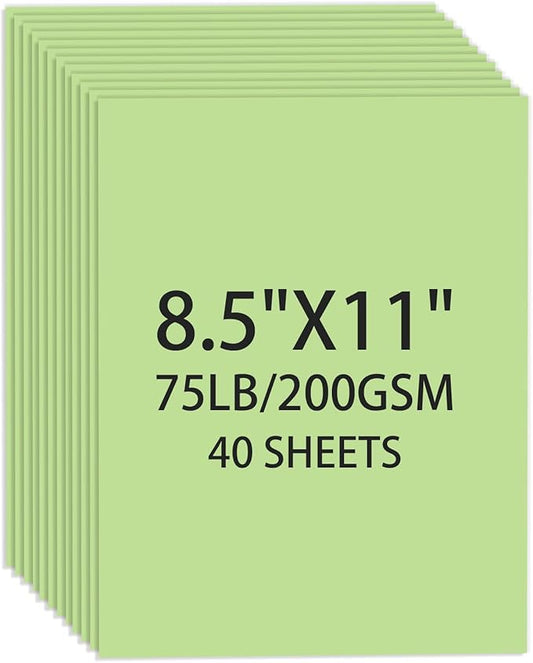 Cardstock 8.5 X 11, 40 Sheets Light Green Card Stock, 75lb/ 200gsm Copy Paper,Cardstock Printer Paper For Art, Drawing, Invitations, DIY Cards, Watercolor, Craft, Construction, School & Office Supplie
