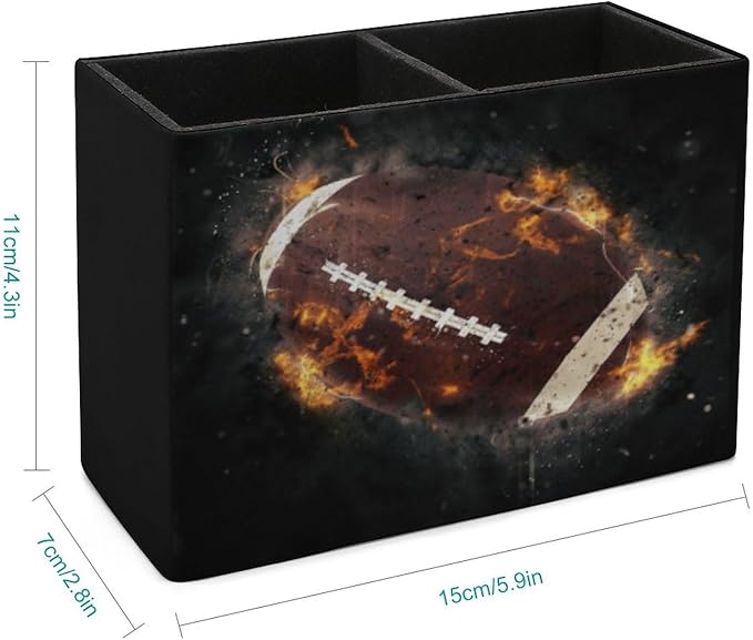Pen Holder, Pencil Holder for Desk Organizer, America Football Fire PU Leather Pencil Cups Desktop Stationery Storage Makeup Brush Holder Pen Organizer for Office Home