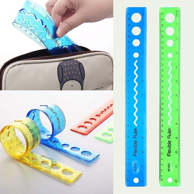 8PCS Flexible Ruler for Kids Adults, 30cm/12inch Bendable Rulers Folding Soft Plastic Rulers Shatterproof Straight Measuring Tools Gift for School Classroom Office (Rainbow)
