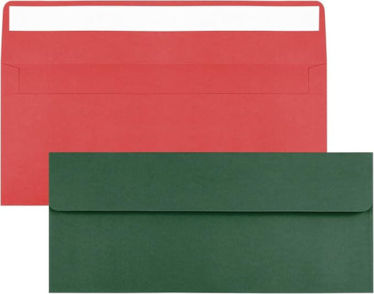 100 Pack Christmas Red and Dark Green #10 Business Envelopes, Standard Envelopes Self Seal, 4 1/8 x 9 1/2 Inch Letter Size Business Mailing Envelopes for Baby Shower Wedding Birthday