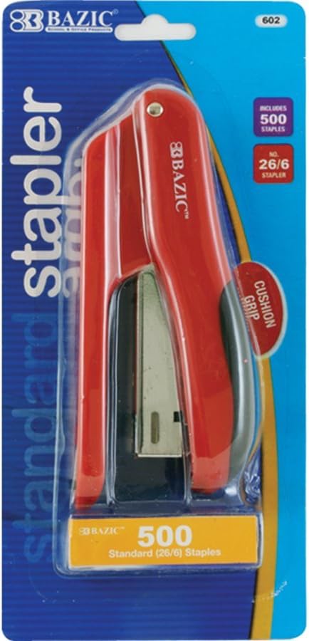 Bazic Cushion Grip Stapler with 500 Count Staples, Standard (26/6) (Case of 144)